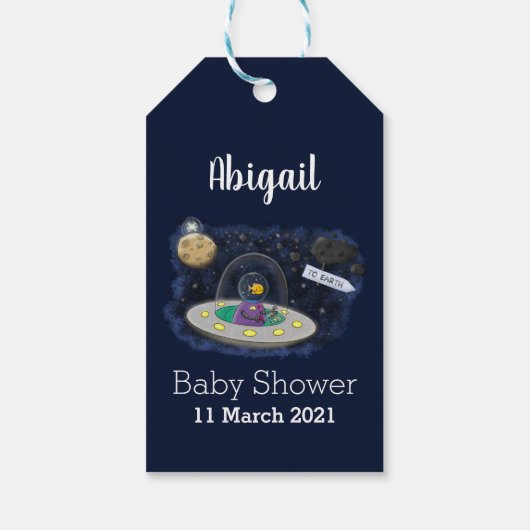 Schudvis uit de cartoon van de ruimte cadeaulabel (Achterkant)