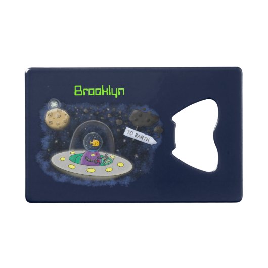 Schudvis uit de cartoon van de ruimte creditkaart flessenopener (Voorkant (Horizontaal))