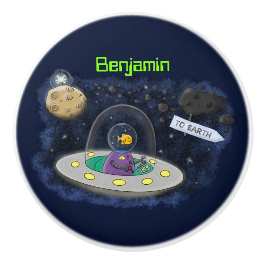 Schudvis uit de cartoon van de ruimte keramische knop (Voorkant)