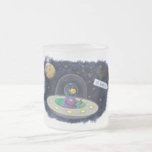 Schudvis uit de cartoon van de ruimte matglas koffiemok