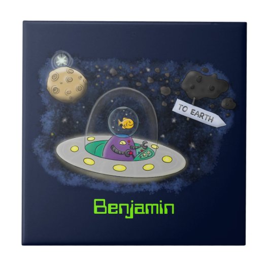 Schudvis uit de cartoon van de ruimte tegeltje (Voorkant)