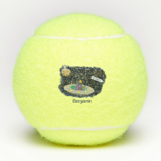 Schudvis uit de cartoon van de ruimte tennisballen (Voorkant)