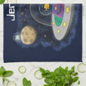 Schudvis uit de cartoon van de ruimte theedoek (Gevouwen)