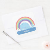 Schudwalvis en regenboog, kleurrijke Kinder naam Vierkante Sticker (Envelop)