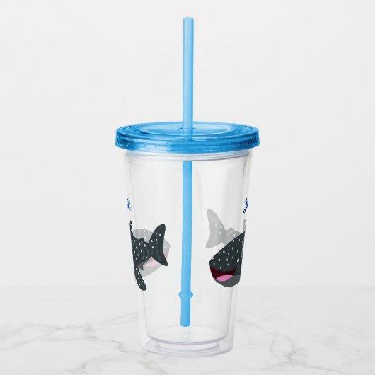 Schudwalvishaai blij met cartoon illustratie acryl drinkbeker (Rechts)
