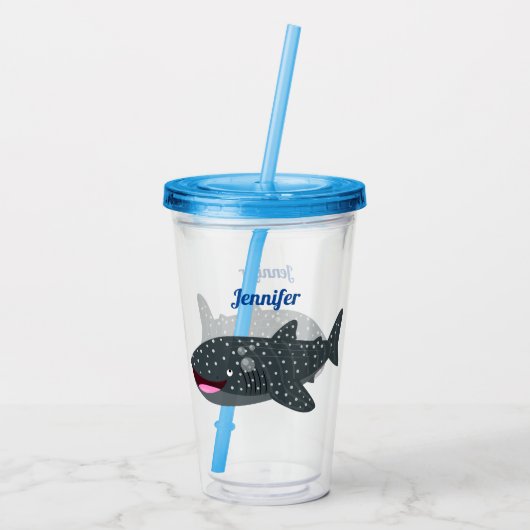 Schudwalvishaai blij met cartoon illustratie acryl drinkbeker (Achterkant)