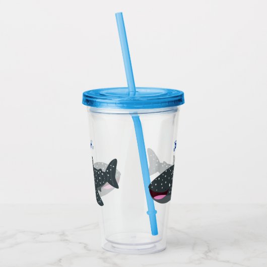 Schudwalvishaai blij met cartoon illustratie acryl drinkbeker (Links)