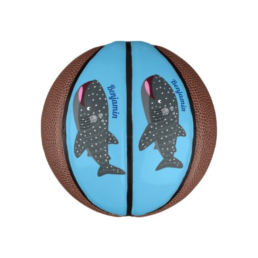 Schudwalvishaai blij met cartoon illustratie basketbal (Verticaal)