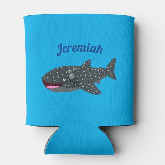 Schudwalvishaai blij met cartoon illustratie blikjeskoeler (Achterkant)