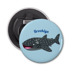 Schudwalvishaai blij met cartoon illustratie button flesopener