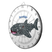 Schudwalvishaai blij met cartoon illustratie dartbord (Voorkant Rechts)