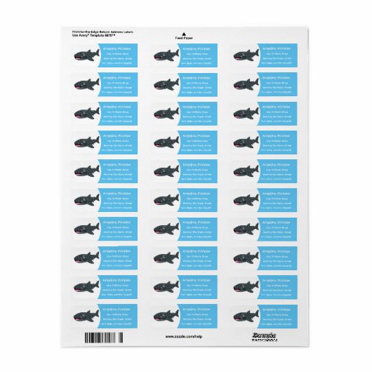 Schudwalvishaai blij met cartoon illustratie etiket (Full Sheet)