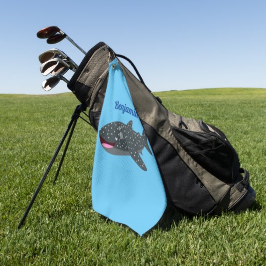 Schudwalvishaai blij met cartoon illustratie golfhanddoek (Groen)