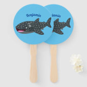 Schudwalvishaai blij met cartoon illustratie handwaaier (Voorkant en achterkant)