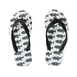 Schudwalvishaai blij met cartoon illustratie kinder teenslippers