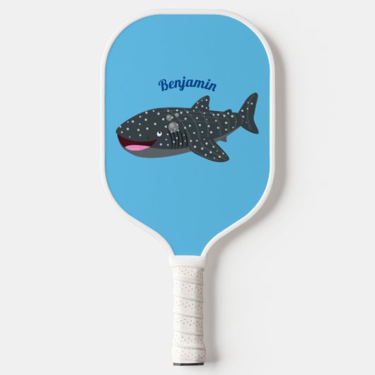 Schudwalvishaai blij met cartoon illustratie pickleball paddle (Voorkant)