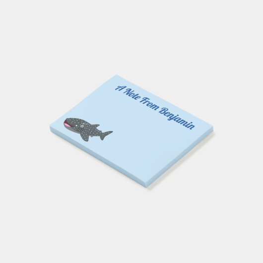 Schudwalvishaai blij met cartoon illustratie post-it® notes (Schuin)