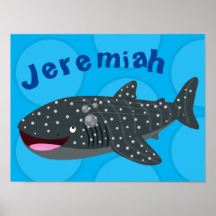 Schudwalvishaai blij met cartoon illustratie poster