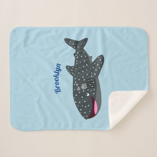 Schudwalvishaai blij met cartoon illustratie sherpa deken (Voorkant (horizontaal))