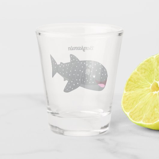 Schudwalvishaai blij met cartoon illustratie shot glas (Achterkant)