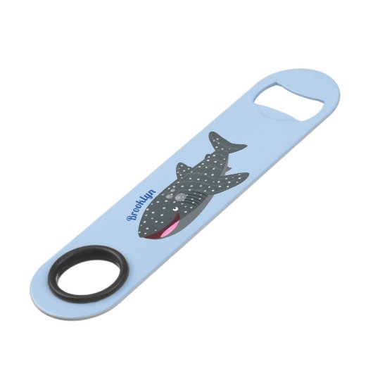 Schudwalvishaai blij met cartoon illustratie speed flessenopener (Voorkant Gekanteld)