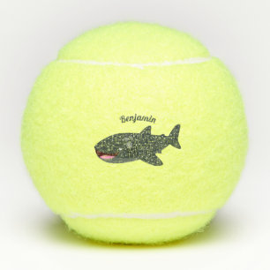 Schudwalvishaai blij met cartoon illustratie tennisballen