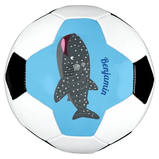 Schudwalvishaai blij met cartoon illustratie voetbal (Gedraaid)
