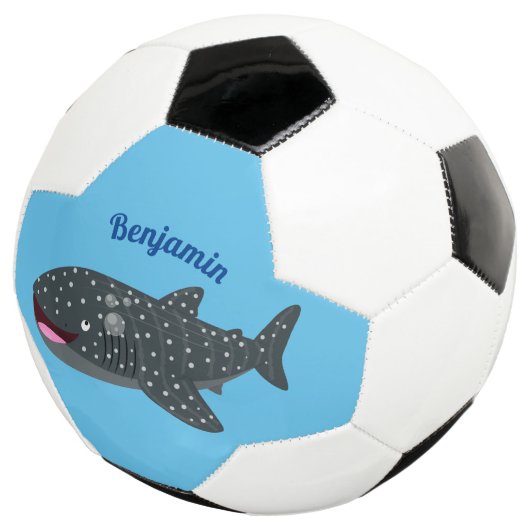 Schudwalvishaai blij met cartoon illustratie voetbal (Drie kwart)