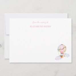 Schuffelmeisje doucht warme luchtballon roze  notitiekaartje