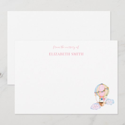 Schuffelmeisje doucht warme luchtballon roze  notitiekaartje (Voorkant / Achterkant)