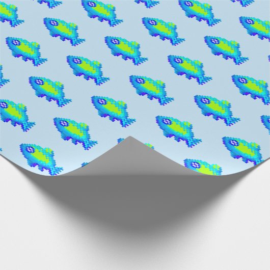 Schuif 8-bits pixelblauwe en groene vis cadeaupapier (Hoek)