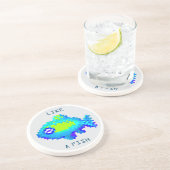 Schuif 8-bits pixelblauwe en groene vis zandsteen onderzetter (Zijkant)