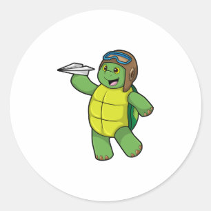 Schuif als piloot met papieren vliegtuig ronde sticker