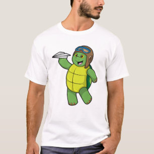 Schuif als piloot met papieren vliegtuig t-shirt