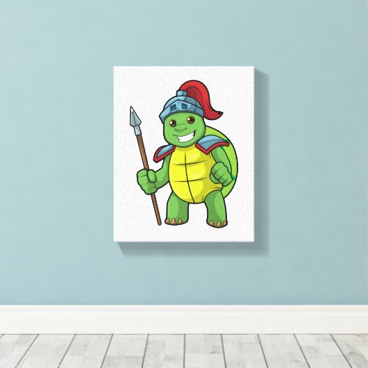 Schuif als Warrior met Spear & Helmet Canvas Afdruk (Insitu (Houten vloer))