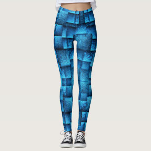 Schuif blauwe vierkanten met abstracte stamtekenin leggings