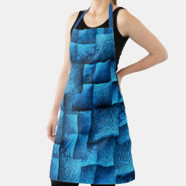 Schuif blauwe vierkanten met abstracte stamtekenin schort