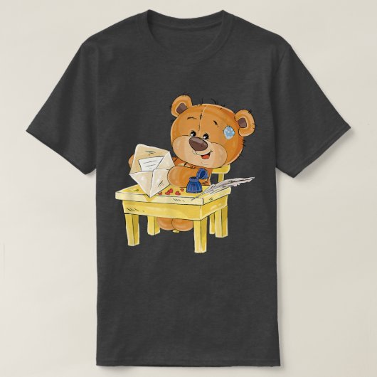 Schuif bruin beer op een stoel t-shirt (Design voorkant)