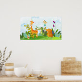 Schuif-Cartoon van Schattige wilde dieren Poster (Keuken)