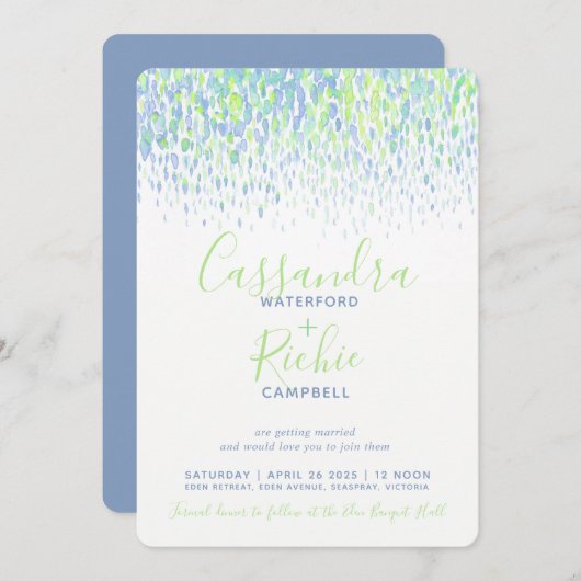 Schuif de cascade blue green art bruiloft kaart (Voorkant / Achterkant)