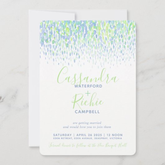 Schuif de cascade blue green art bruiloft kaart (Voorkant)
