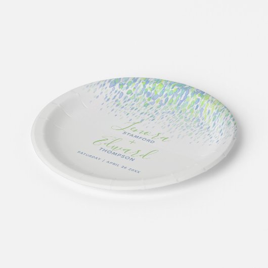 Schuif de cascade blue green art bruiloft papieren bordje (Gekanteld)