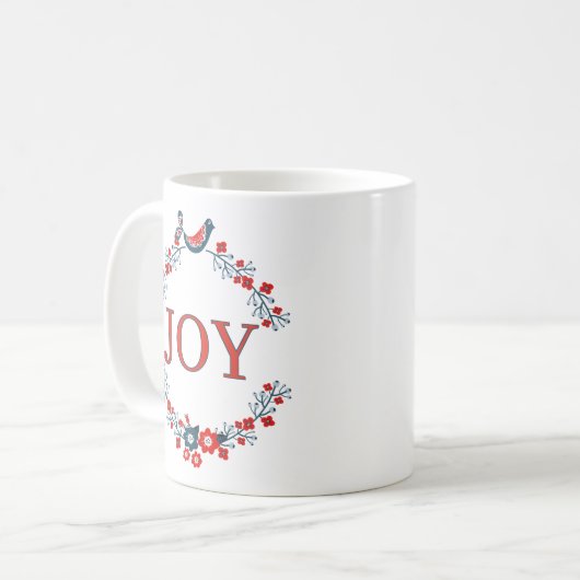 Schuif de vogel op Wreate en Joy Word Art Koffiemok (Voorkant links)