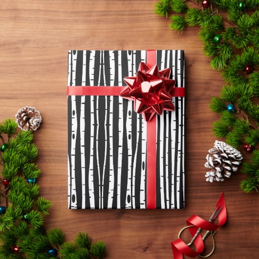 Schuif de zwarte witte boomstructuur met de muis cadeaupapier (Feestdagen Geschenken)