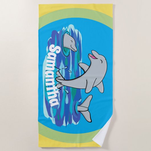 Schuif dolfijnen met een felle cartoon badhanddoek (Voorkant)