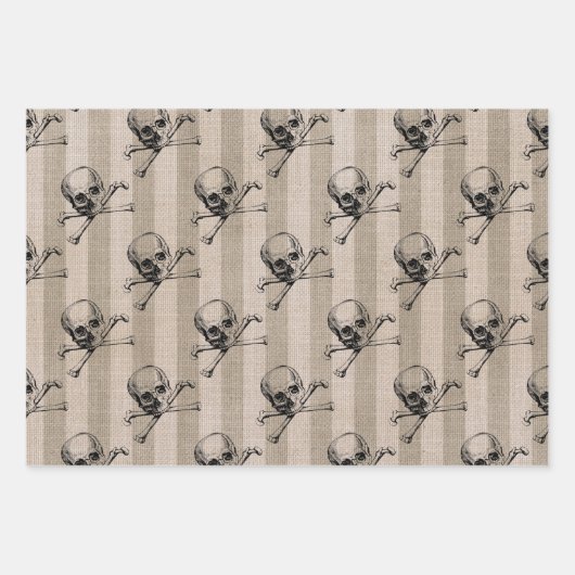 Schuif en kroesbeenderen op Tan Striped Inpakpapier Vel (Voorkant 2)