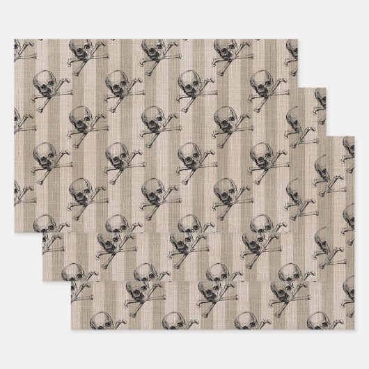 Schuif en kroesbeenderen op Tan Striped Inpakpapier Vel (Set)