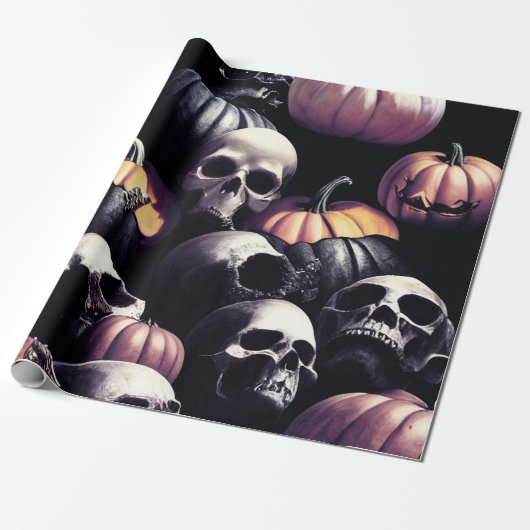 Schuif- en pompoenen, halloween-thema, donkere kle cadeaupapier (Uitgerold)