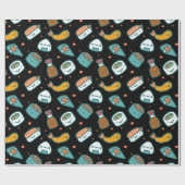 Schuif het fijne, naadloze sushi-patroon op zwart cadeaupapier (Vlak)