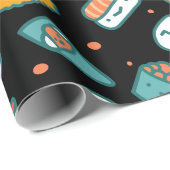 Schuif het fijne, naadloze sushi-patroon op zwart cadeaupapier (Rol Hoek)